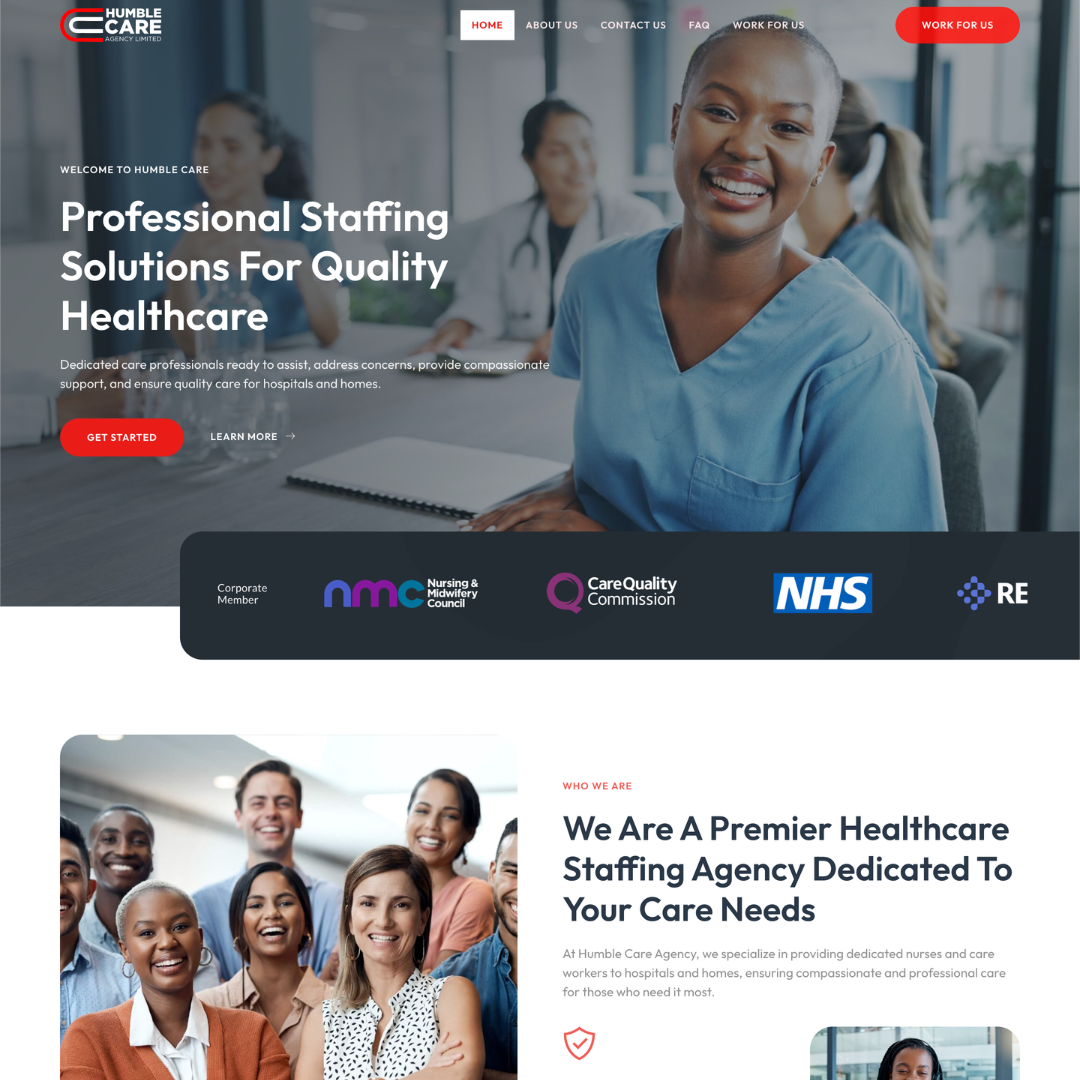 Healthcare Staffing Agency Website for UK Care & Nursing Services