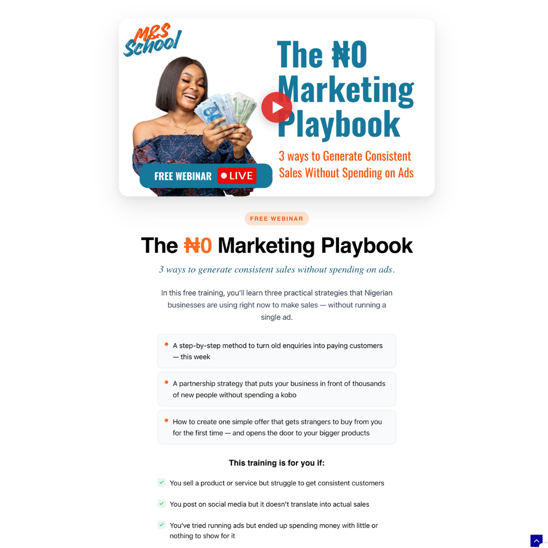 Landing Page for a Marketing and Structure Cohort-based Course